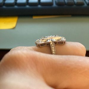 Womens white gold Art Deco diamond ring.